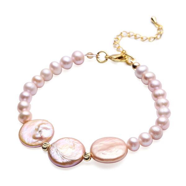 Lila S&uuml;&szlig;wasser Perle (5-7 mm), Lila Keshi Perle (5mm) Armband ca. 19 cm Gelb image number 3