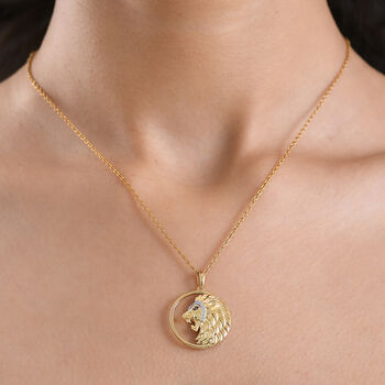 GP - Kanchanaburi Blauer Saphir, Wei&szlig;er Zirkon Anh&auml;nger 925 Silber 750 Gelb Vergoldet