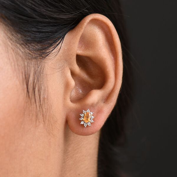 AA Gelber Saphir, Wei&szlig;er Zirkon Ohrringe 925 Silber 750 Gelb Vergoldet ca. 1.07 ct image number 3