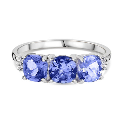 Tansanit, Wei&szlig;er Diamant Ring 925 Silber (Gr&ouml;&szlig;e 19.00) ca. 1,76 ct