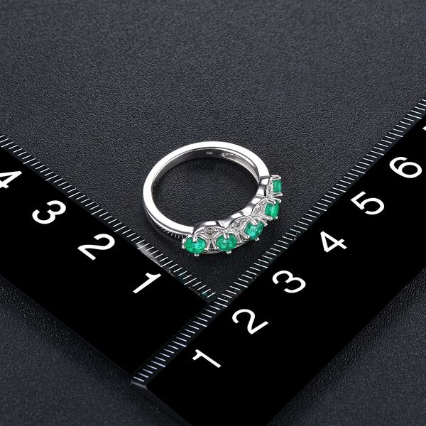 AAA Kagem sambischer Smaragd und Zirkon 5-Stein-Ring, 925 Silber rhodiniert  ca. 1,16 ct image number 2