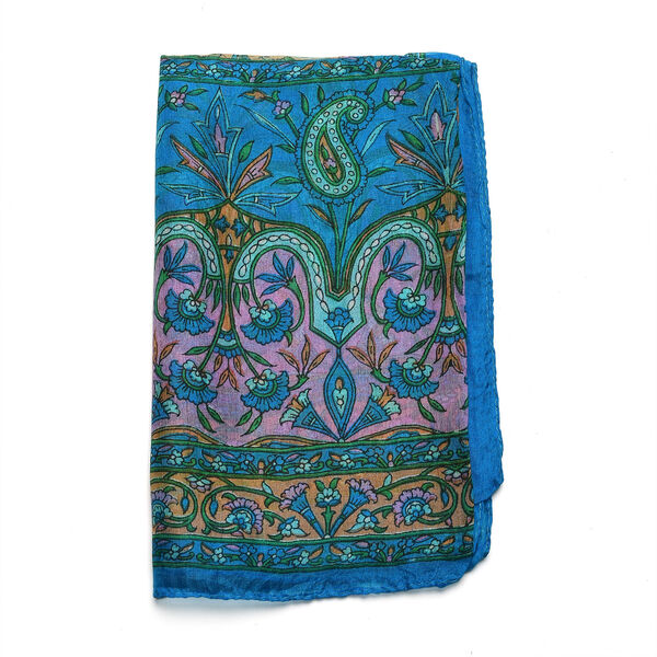 Königsblauer Seidenschal mit Paisleymuster image number 5