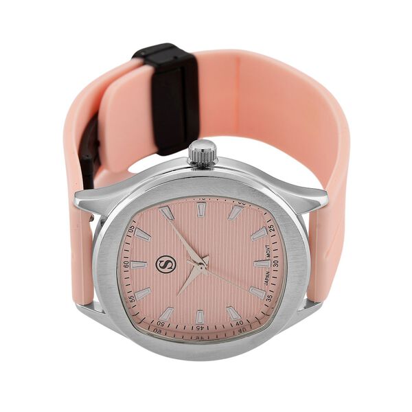 STRADA - Uhr mit japanischem Uhrwerk, silbernem Geh&auml;use und rosanem Silikonarmband image number 5