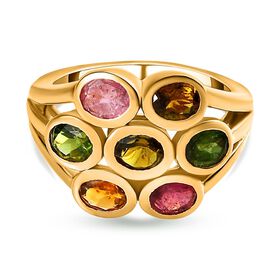 Mehrfarbiger-Turmalin Ring, 925 Silber Gelbgold Vermeil, (Größe 21.00), ca. 2.39 ct