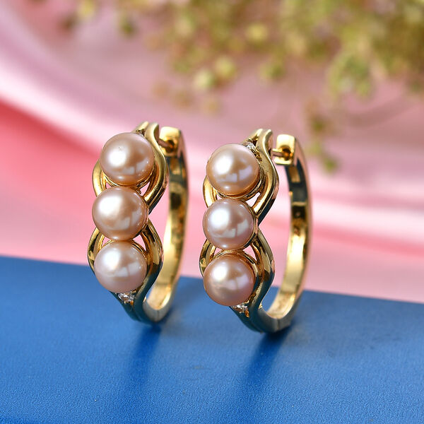 EVER TRUE Pfirsich-S&uuml;&szlig;wasser Perle (6-6.5 mm), Wei&szlig;er Zirkon Ohrringe Nickelfreies Messing image number 1