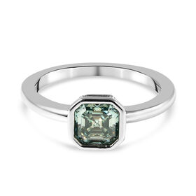 Blauer Moissanit Solitär Ring 925 Silber Rhodium-Überzug