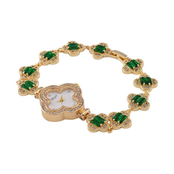 Gr&uuml;ner Zirkonia, Wei&szlig;er Kristall Uhren Std Gelb image number 3