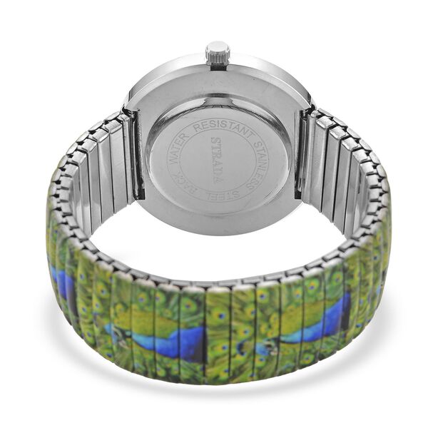 STRADA - Armbanduhr mit Pfaumotiv, Kristall-Lünette, Japanisches Uhrwerk, Edelstahlzugband, Reiner Edelstahl image number 6