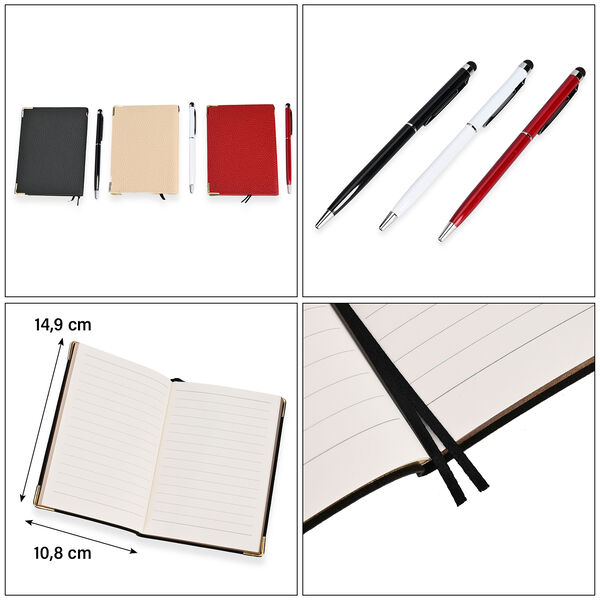 3tlg. Notiz- und Tagebuch Geschenkset mit Kugelschreiber, Schwarz, Elfenbeinfarben, Rot image number 5