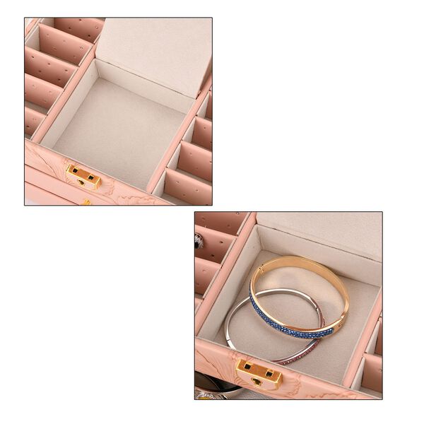 3-lagige PU Schmuckk&auml;stchen mit gepr&auml;gtem Blumenmuster, 22x17x13 cm, Rosa image number 8