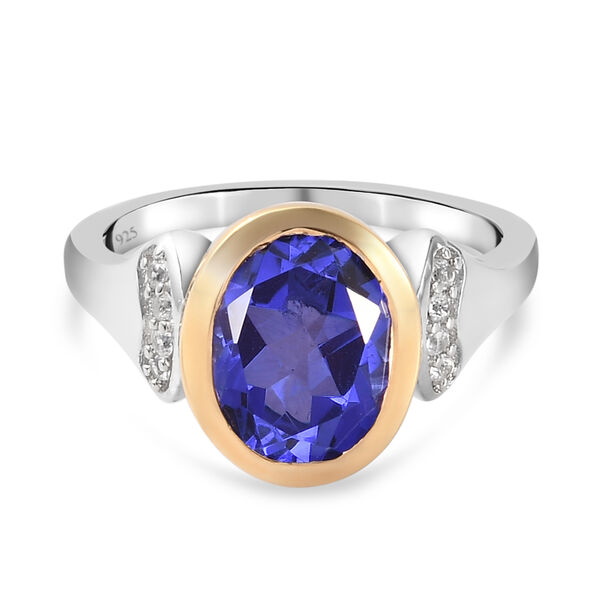 Farbiger Tansanit Quarz und wei&szlig;er Zirkon-Ring, 925 Silber Bicolor  ca. 2,90 ct