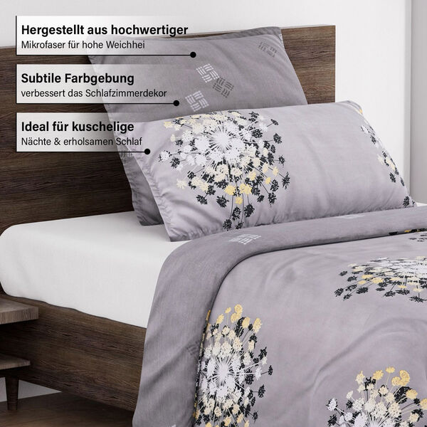 6-tlg. Bettwäsche-Garnitur mit doppelseitigem Druck, Floralmuster, grau image number 5