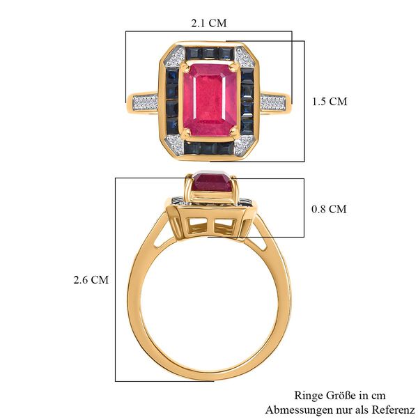 Djoy AA Afrikanischer Rubin (Fissure gef&uuml;llt), Blauer Saphir Ring 925 Silber 750 Gelbgold Vermeil (Gr&ouml;&szlig;e 17.00) ca. 3,15 ct image number 7
