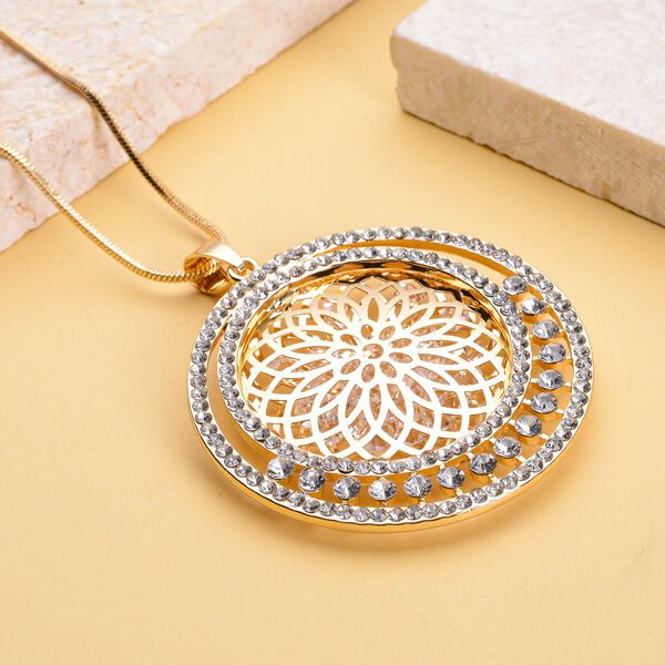 Wei&szlig;er Kristall Mandala-Anh&auml;nger mit Kette, goldfarben image number 2