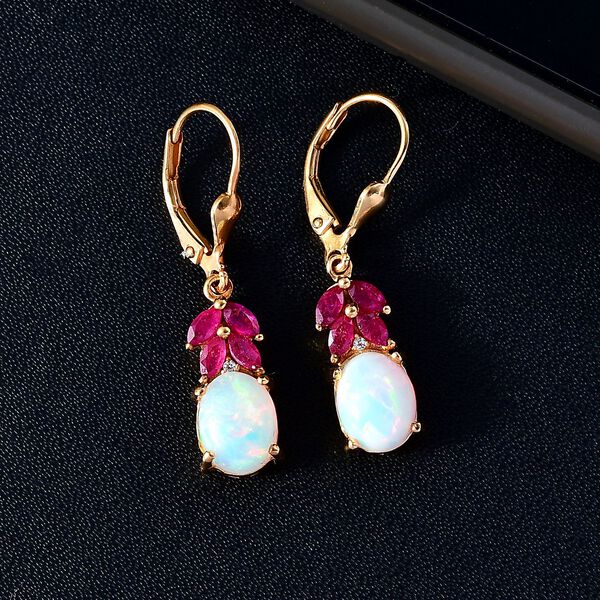 AA natürliche, äthiopische Welo Opal, Zirkon und afrikanische Rubin-Ohrringe - 3,38 ct. image number 3