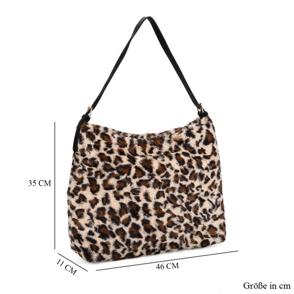 Leopardenmuster-Fellimitat-Tasche, 46x11x35 cm, Braun-Beige image number 8