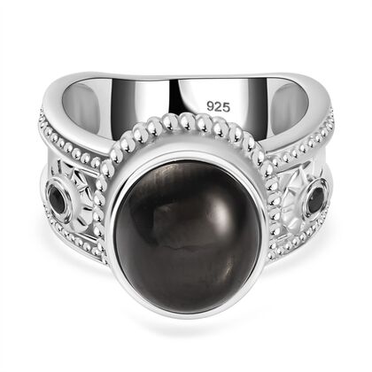 Elite Shungit, Schwarzer Spinell Ring 925 Silber rhodiniert (Gr&ouml;&szlig;e 21.00) ca. 2,97 ct