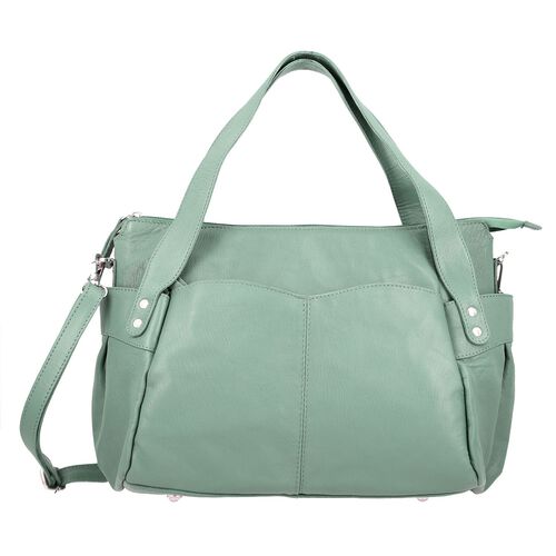 100% echte Leder Handtasche RFID Schutz, 43x28x7,5 cm, hellgrün image number 0