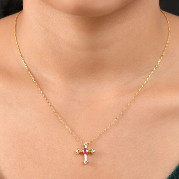 Burmesischer Rubin, Moissanit Anh&auml;nger 925 Silber vergoldet ca. 0,42 ct. image number 3