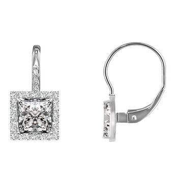 Quadratische AAA Zirkonia-Ohrringe mit Halo-Design, Messing rhodiniert