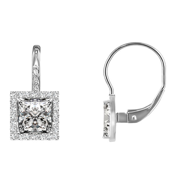 Quadratische AAA Zirkonia-Ohrringe mit Halo-Design, Messing rhodiniert