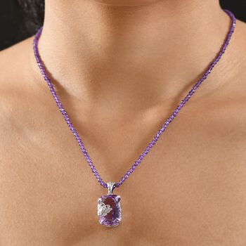 Rosa Amethyst, Afrikanischer Amethyst Anh&auml;nger mit Kette ca. 50 cm, 925 Silber rhodiniert ca. 45.00 ct