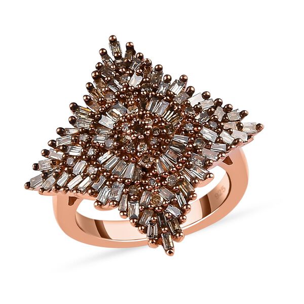 Nat&uuml;rlicher Champagner Diamant Ring 925 Silber Ros&eacute;gold Vermeil (Gr&ouml;&szlig;e 16.00) ca. 1.00 ct image number 4