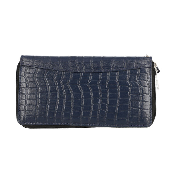 Brieftasche aus 100% echtem Leder, RFID Kroko-Pr&auml;gung mit abnehmbarem Riemen, Dunkelblau image number 3