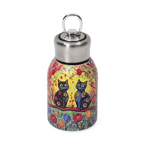Doppelwandige Edelstahl-Trinkflasche, 260ml, mit Katze- und Blumenmotiv