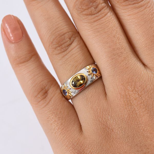 D'Joy goldener Tansanit und lila Tansanit zweifrabiger Ring und Anhänger mit 50cm Kette image number 10