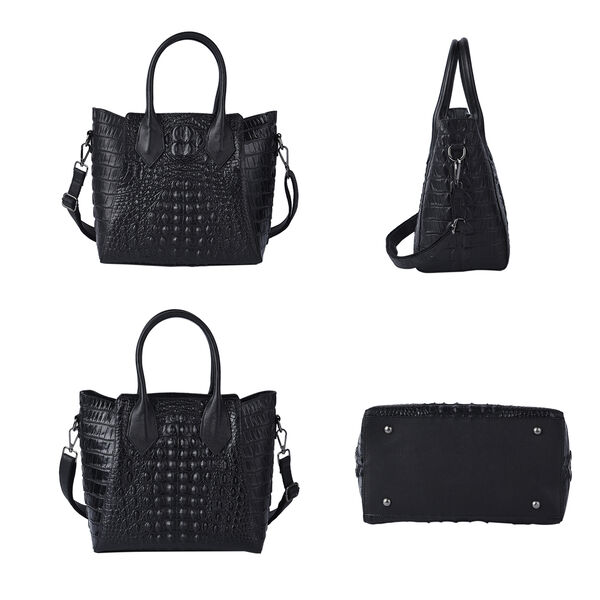 Crossbody Tasche aus 100% echtem Leder mit Kroko-Pr&auml;gung, Gr&ouml;&szlig;e 28x14x27 cm, Silber image number 4