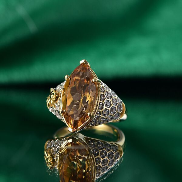 GP Kollektion - Citrin, Kanchanaburi Blauer Saphir Ring 925 Silber 750 Gelbgold Vermeil (Gr&ouml;&szlig;e 17.00) ca. 6.80 ct image number 2