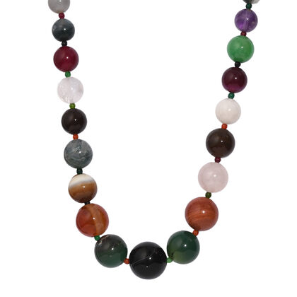 Mehrfarbig Edelsteine Halskette ca. 50 cm Messing ca. 600,00 ct.