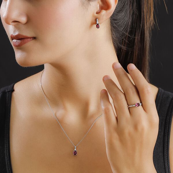 Rhodolith Granat Schmuckset 925 Silber rhodiniert, (Größe 19.00), ca. 3.93 ct image number 3