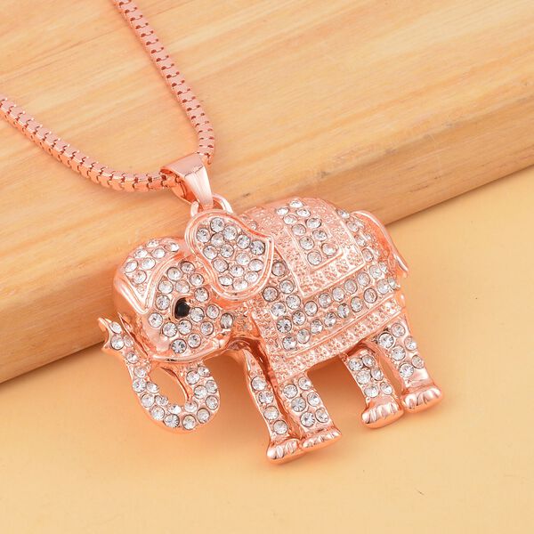 Wei&szlig;er und schwarzer Kristall-Elefant-Anh&auml;nger mit Kette in Ros&eacute;goldton, 73 cm image number 2