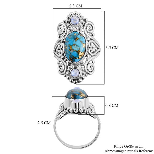 Sajen Silver - Blauer Mojave T&uuml;rkis und Regenbogen Mondstein-Ring - 5,72 ct. image number 5