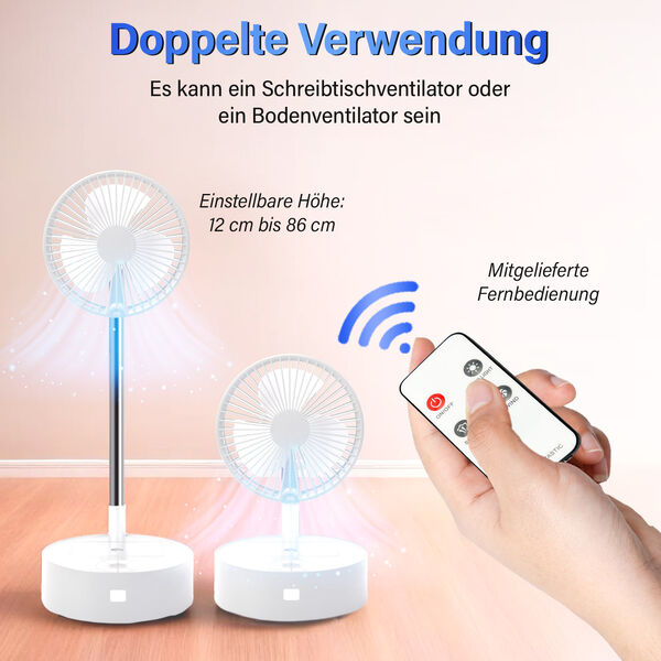 Kabelloser, faltbarer Ventilator mit integriertem Luftbefeuchter, USB-Anschluss, Wei&szlig; image number 2