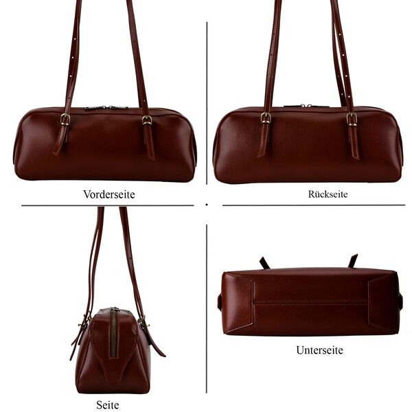 Leder Schultertasche mit Rei&szlig;verschlussfach und Innenf&auml;chern 33 x 12 x 13 cm Bordeaux image number 4