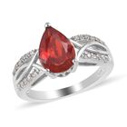 Mexikanischer Kirschfeuer-Opal und Zirkon Ring 925 Silber Platin-Überzug image number 3