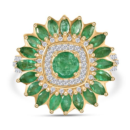 Kagem Sambischer Smaragd Ring, 925 Silber Gelbgold Vermeil, (Größe 16.00) ca. 2.45 ct image number 0