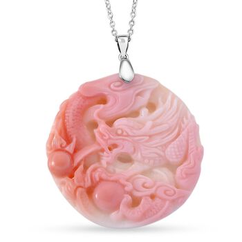 D'Joy Nat&uuml;rlicher Rosa K&ouml;nigsmuschel Perle Schmuckset ca. 50 cm 925 Silber rhodiniert