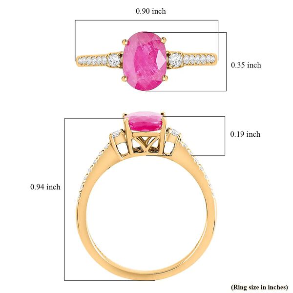 AAA Natürlicher Mosambik-Rubin, Weißer Diamant Ring 585 Gold (Größe 19.00) ca. 1,60 ct image number 6