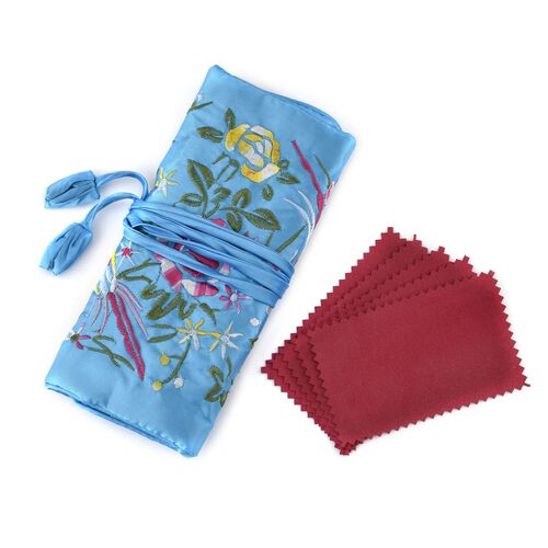 Eleganter Schmuckorganizer aus Satin mit Stickerei und 5 Premium-Poliertüchern, 20 x 9 cm, Olivgrün