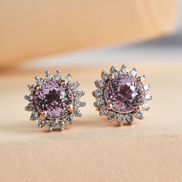 Kunzit und wei&szlig;e Zirkon Ohrringe, 925 Silber Ros&eacute;gold Vermeil ca. 2.70 ct image number 2