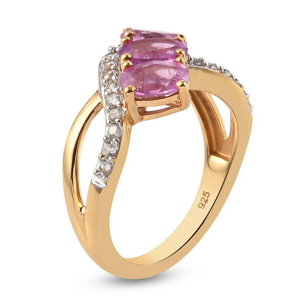 Rosa Saphir und Zirkon-Trilogie-Ring, 925 Silber vergoldet, 2,20 ct. image number 5