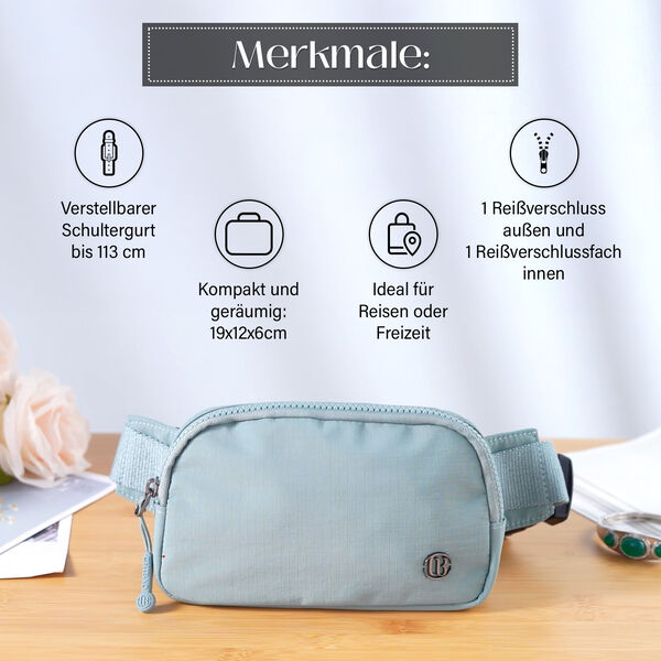 Nylon Crossbody Tasche in Blau mit praktischen Fächern, 19x12x6cm image number 4