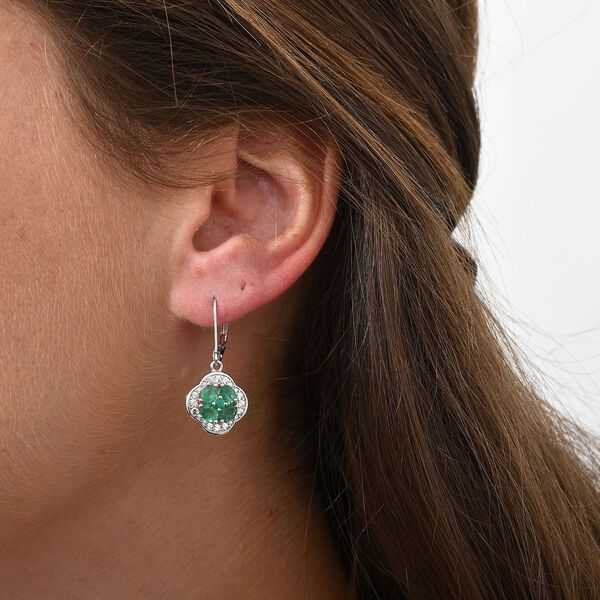 AAA Kagem sambische Smaragd und Zirkon-florale-Ohrh&auml;nger in Silber image number 1