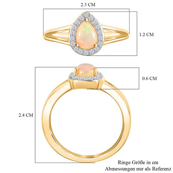 AA Natürlicher, äthiopischer Welo Opal, Weißer Zirkon Ring 925 Silber vergoldet (Größe 20.00) ca. 0,71 ct image number 7