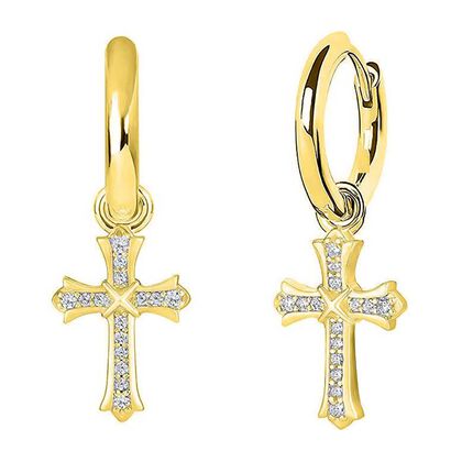 Zirkonia Kreuz-Ohrringe, Messing vergoldet
