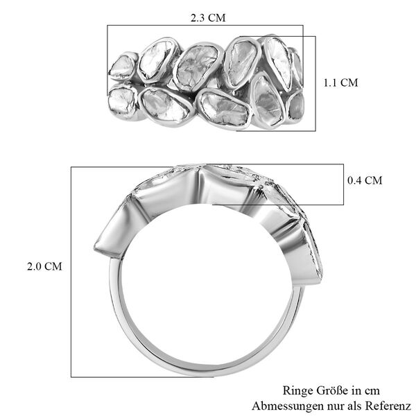 Handgearbeiteter Polki-Diamant-Ring, 925 Silber platiniert  ca. 1,00 ct image number 7
